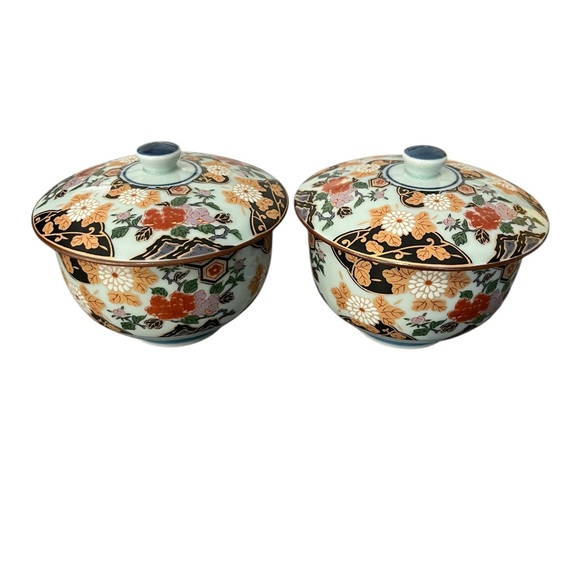 Arita Ware Floral Porcelain Tea Cup & Lid | Trinket Jars Made In Japan-Set of 2 - Picture 3 of 11